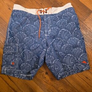Tommy Bahama‎ Relax Men's Blue Wave Print Swim Trunks Shorts Size L